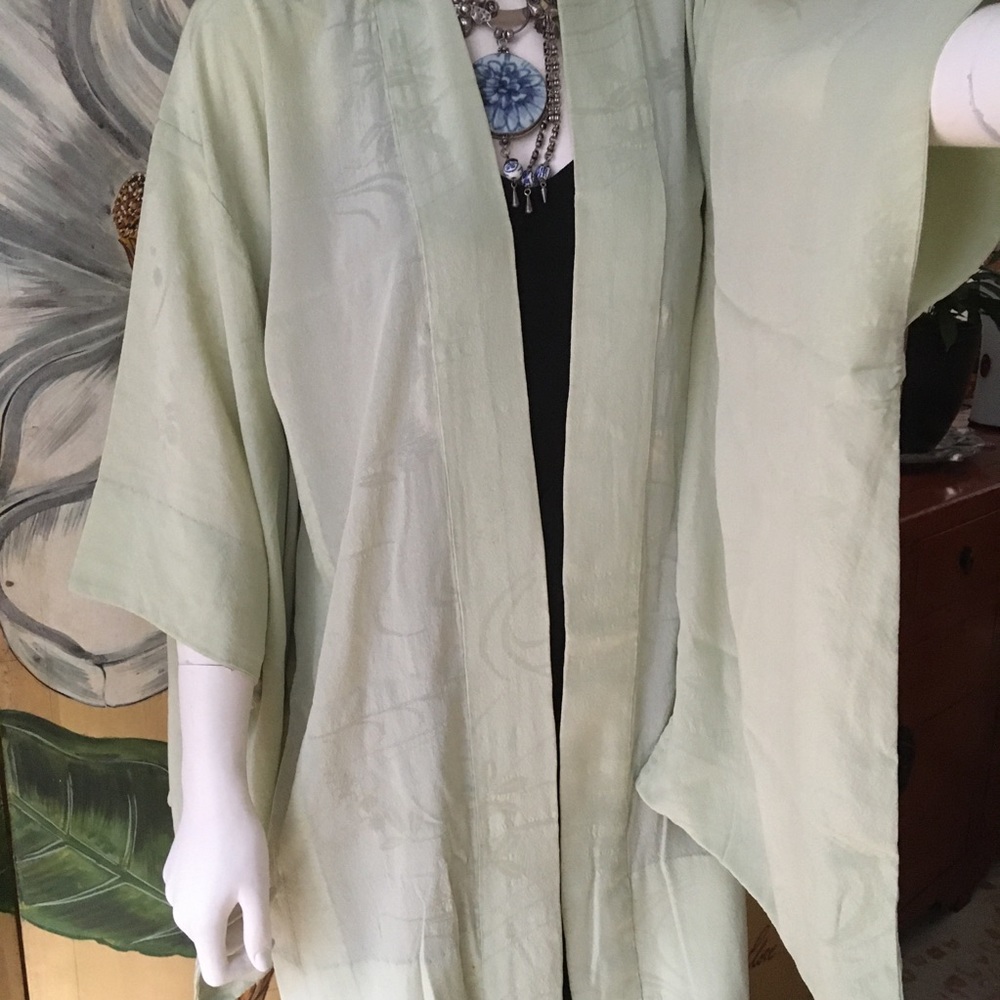 Vintage 1940’s green silk Japanese haori kimono ! - Picture 14 of 15